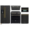 Forno 5-Piece Appliance Package - 30-Inch Electric Range, Under Cabinet Range Hood, Refrigerator with Water Dispenser, Dishwasher, and 30-Inch Microwave Oven in Black with Antique Brass Trim