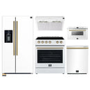 Forno 5-Piece Appliance Package - 30-Inch Electric Range, Under Cabinet Range Hood, Refrigerator with Water Dispenser, Dishwasher, and  Microwave Drawer in White with Antique Brass Trim