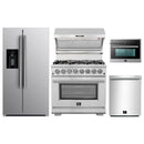 Forno 5-Piece Pro Appliance Package - 36-Inch Dual Fuel Range, Refrigerator with Water Dispenser, Wall Mount Hood with Backsplash, 24-Inch Microwave Oven, & 3-Rack Dishwasher in Stainless Steel