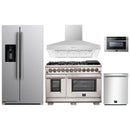 Forno 5-Piece Pro Appliance Package - 48-Inch Dual Fuel Range, Refrigerator with Water Dispenser, Wall Mount Hood, 24-Inch Microwave Drawer, & 3-Rack Dishwasher in Stainless Steel
