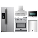 Forno 5-Piece Appliance Package - 30-Inch Dual Fuel Range with Air Fryer, Refrigerator with Water Dispenser, Wall Mount Hood, 24-Inch Microwave Oven, & 3-Rack Dishwasher in Stainless Steel
