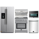 Forno 5-Piece Appliance Package - 30-Inch Dual Fuel Range with Air Fryer, Refrigerator with Water Dispenser, Wall Mount Hood with Backsplash, 24-Inch Microwave Oven, & 3-Rack Dishwasher in Stainless Steel