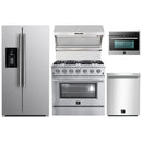 Forno 5-Piece Appliance Package - 36-Inch Gas Range, Refrigerator with Water Dispenser, Wall Mount Hood with Backsplash, 24-Inch Microwave Oven, & 3-Rack Dishwasher in Stainless Steel