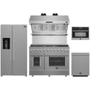 Forno 5-Piece Appliance Package - 48-Inch Gas Range, Refrigerator with Water Dispenser, Wall Mount Hood with Backsplash, 24-Inch Microwave Oven, & 3-Rack Dishwasher in Stainless Steel