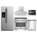 Forno 5-Piece Pro Appliance Package - 36-Inch Gas Range, Refrigerator with Water Dispenser, Wall Mount Hood, 24-Inch Microwave Drawer, & 3-Rack Dishwasher in Stainless Steel