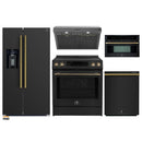 Forno 5-Piece Appliance Package - 30-Inch Induction Range, Under Cabinet Range Hood, Refrigerator with Water Dispenser, Dishwasher, and 30-Inch Microwave Oven in Black with Antique Brass Trim