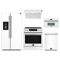 Forno 5-Piece Appliance Package - 30-Inch Induction Range, Under Cabinet Range Hood, Refrigerator with Water Dispenser, Dishwasher, and 30-Inch Microwave Oven in White with Stainless Steel Trim