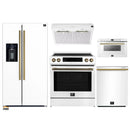 Forno 5-Piece Appliance Package - 30-Inch Induction Range, Under Cabinet Range Hood, Refrigerator with Water Dispenser, Dishwasher, and  Microwave Drawer in White with Antique Brass Trim