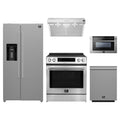 Forno 5-Piece Appliance Package - 30-Inch Espresso Donatello Induction Range, Under Cabinet Range Hood, Refrigerator with Water Dispenser, Dishwasher, and Microwave Drawer in Stainless Steel