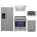 Forno 5-Piece Appliance Package - 30-Inch Leonardo Espresso Induction Range, Under Cabinet Range Hood, Refrigerator with Water Dispenser, Dishwasher, and 30-Inch Microwave Drawer in Stainless Steel