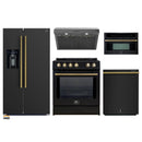 Forno 5-Piece Appliance Package - 30-Inch Induction Range, Under Cabinet Range Hood, Refrigerator with Water Dispenser, Dishwasher, and 30-Inch Microwave Oven in Black with Antique Brass Trim