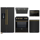 Forno 5-Piece Appliance Package - 30-Inch Induction Range, Under Cabinet Range Hood,  French Door Refrigerator with Water Dispenser, Dishwasher, and  Microwave Drawer in Black with Antique Brass Trim