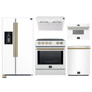 Forno 5-Piece Appliance Package - 30-Inch Induction Range, Under Cabinet Range Hood, Refrigerator with Water Dispenser, Dishwasher, and 30-Inch Microwave Drawer in White with Antique Brass Trim