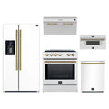 Forno 5-Piece Appliance Package - 30-Inch Induction Range, Under Cabinet Range Hood, Refrigerator with Water Dispenser, Dishwasher, and 30-Inch Microwave Drawer in White with Antique Brass Trim