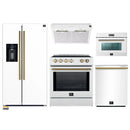 Forno 5-Piece Appliance Package - 30-Inch Inducton Range, Under Cabinet Range Hood, Refrigerator with Water Dispenser, Dishwasher, and  24-Inch Microwave Oven in White with Antique Brass Trim