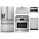 Thor Kitchen A-Series 5-Piece Appliance Package - 36-Inch Electric Range, Under Cabinet Range Hood, Refrigerator with Water Dispenser, Dishwasher, and Microwave in Stainless Steel