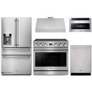 Thor Kitchen A-Series 5-Piece Appliance Package - 36-Inch Electric Range, Under Cabinet Range Hood, Refrigerator with Water Dispenser, Dishwasher, and Microwave in Stainless Steel