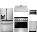 Thor Kitchen A-Series 5-Piece Appliance Package - 36-Inch Propane Gas Range, Under Cabinet Range Hood, Refrigerator with Water Dispenser, Dishwasher, and Microwave in Stainless Steel