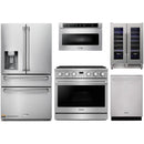 Thor Kitchen A-Series 5-Piece Appliance Package - 36-Inch Propane Gas Range, Refrigerator with Water Dispenser, Dishwasher, Microwave, and Wine Cooler in Stainless Steel