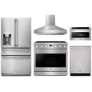 Thor Kitchen A-Series 5-Piece Appliance Package - 36-Inch Propane Gas Range, Pro-Style Wall Mount Range Hood, Refrigerator with Water Dispenser, Dishwasher, and Microwave in Stainless Steel