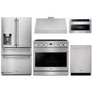 Thor Kitchen A-Series 5-Piece Appliance Package - 36-Inch Propane Gas Range, Under Cabinet Range Hood, Refrigerator with Water Dispenser, Dishwasher, and Microwave in Stainless Steel