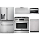 Thor Kitchen A-Series 5-Piece Appliance Package - 36-Inch Gas Range, Under Cabinet Range Hood, Refrigerator with Water Dispenser, Dishwasher, and Microwave in Stainless Steel
