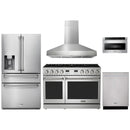 Thor Kitchen A-Series 5-Piece Appliance Package - 48-Inch Gas Range, Pro-Style Wall Mount Range Hood, Refrigerator with Water Dispenser, Dishwasher, and Microwave in Stainless Steel