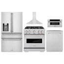 ZLINE 5-Piece Appliance Package - 30-Inch Classic Dual Fuel Range, Wall Mount Range Hood, 36-Inch French Door Refrigerator with Water Dispenser, Dishwasher, and 30-Inch Microwave Drawer in Stainless Steel