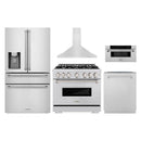 ZLINE 5-Piece Appliance Package - 36-Inch Classic Dual Fuel Range, Wall Mount Range Hood, 36-Inch French Door Refrigerator with Water Dispenser, Dishwasher, and 30-Inch Microwave Drawer in Stainless Steel