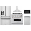 ZLINE 5-Piece Appliance Package - 36-Inch Dual Fuel Range, Hood, Refrigerator with Water Dispenser, Dishwasher, and Microwave Drawer in Stainless Steel