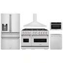 ZLINE 5-Piece Appliance Package - 48-Inch Dual Fuel Range, Hood, Refrigerator with Water Dispenser, Dishwasher, and Microwave Drawer in Stainless Steel