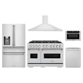 ZLINE 5-Piece Appliance Package - 48-Inch Dual Fuel Range, Hood, Refrigerator with Water Dispenser, Dishwasher, and Microwave Drawer in Stainless Steel