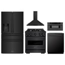 ZLINE 5-Piece Appliance Package - 30-Inch Classic Dual Fuel Range, Wall Mount Range Hood, 36-Inch French Door Refrigerator with Water Dispenser, Dishwasher, and 30-Inch Microwave Drawer in Black Stainless Steel