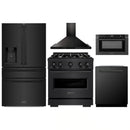 ZLINE 5-Piece Appliance Package - 30-Inch Dual Fuel Range, Hood, Refrigerator with Water Dispenser, Dishwasher, and Microwave Drawer in Black Stainless Steel