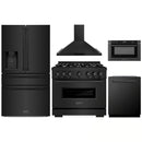 ZLINE 5-Piece Appliance Package - 36-Inch Dual Fuel Range, Hood, Refrigerator with Water Dispenser, Dishwasher, and Microwave Drawer in Black Stainless Steel
