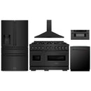 ZLINE 5-Piece Appliance Package - 48-Inch Classic Dual Fuel Range, Wall Mount Range Hood, 36-Inch French Door Refrigerator with Water Dispenser, Dishwasher, and 30-Inch Microwave Drawer in Black Stainless Steel
