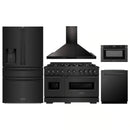 ZLINE 5-Piece Appliance Package - 48-Inch Dual Fuel Range, Hood, Refrigerator with Water Dispenser, Dishwasher, and Microwave Drawer in Black Stainless Steel