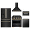 ZLINE 5-Piece Appliance Package - 30-Inch Dual Fuel Range, Hood, Refrigerator with Water Dispenser, Dishwasher, and Microwave Drawer in Black Stainless Steel with Gold Accents