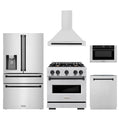 ZLINE 5-Piece Appliance Package - 30-Inch Dual Fuel Range, Hood, Refrigerator with Water Dispenser, Dishwasher, and Microwave Drawer in Stainless Steel with Matte Black Accents