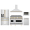 ZLINE 5-Piece Appliance Package - 48-Inch Autograph Edition Dual Fuel Range, Wall Mount Range Hood, 36-Inch French Door Refrigerator with Water Dispenser, Dishwasher, and 30-Inch Microwave Drawer in Stainless Steel with Champagne Bronze Accents