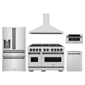 ZLINE 5-Piece Appliance Package - 48-Inch Autograph Edition Dual Fuel Range, Wall Mount Range Hood, 36-Inch French Door Refrigerator with Water Dispenser, Dishwasher, and 30-Inch Microwave Drawer in Stainless Steel Matte Black Accents