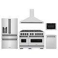 ZLINE 5-Piece Appliance Package - 48-Inch Dual Fuel Range, Hood, Refrigerator with Water Dispenser, Dishwasher, and Microwave Drawer in Stainless Steel with Matte Black Accents