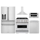 ZLINE 5-Piece Appliance Package - 30-Inch Classic Gas Range, Wall Mount Range Hood, 36-Inch French Door Refrigerator with Water Dispenser, Dishwasher, and 30-Inch Microwave Drawer in Stainless Steel