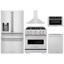 ZLINE 5-Piece Appliance Package - 30-Inch Gas Range, Hood, Refrigerator with Water Dispenser, Dishwasher, and Microwave Drawer in Stainless Steel