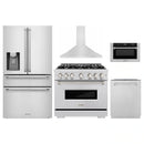 ZLINE 5-Piece Appliance Package - 36-Inch Gas Range, Hood, Refrigerator with Water Dispenser, Dishwasher, and Microwave Drawer in Stainless Steel