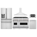 ZLINE 5-Piece Appliance Package - 48-Inch Classic Gas Range, Wall Mount Range Hood, 36-Inch French Door Refrigerator with Water Dispenser, Dishwasher, and 30-Inch Microwave Drawer in Stainless Steel