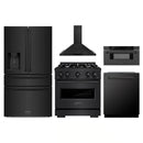 ZLINE 5-Piece Appliance Package - 30-Inch Classic Gas Range, Wall Mount Range Hood, 36-Inch French Door Refrigerator with Water Dispenser, Dishwasher, and 30-Inch Microwave Drawer in Black Stainless Steel
