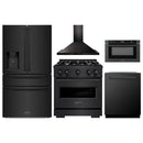 ZLINE 5-Piece Appliance Package - 30-Inch Gas Range, Hood, Refrigerator with Water Dispenser, Dishwasher, and Microwave Drawer in Black Stainless Steel