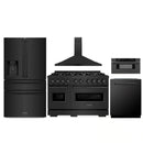 ZLINE 5-Piece Appliance Package - 48-Inch Classic Gas Range, Wall Mount Range Hood, 36-Inch French Door Refrigerator with Water Dispenser, Dishwasher, and 30-Inch Microwave Drawer in Black Stainless Steel