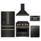 ZLINE 5-Piece Appliance Package - 30-Inch Autograph Edition Gas Range, Wall Mount Range Hood, 36-Inch French Door Refrigerator with Water Dispenser, Dishwasher, and 30-Inch Microwave Drawer in Black Stainless Steel with Champagne Bronze Accents